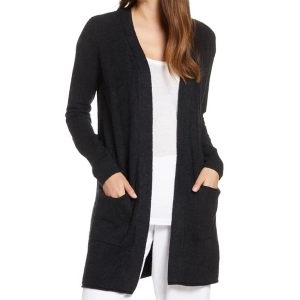 Barefoot Dreams‎ Bamboo Chic Lite Knit Black Open Front Cardigan Large